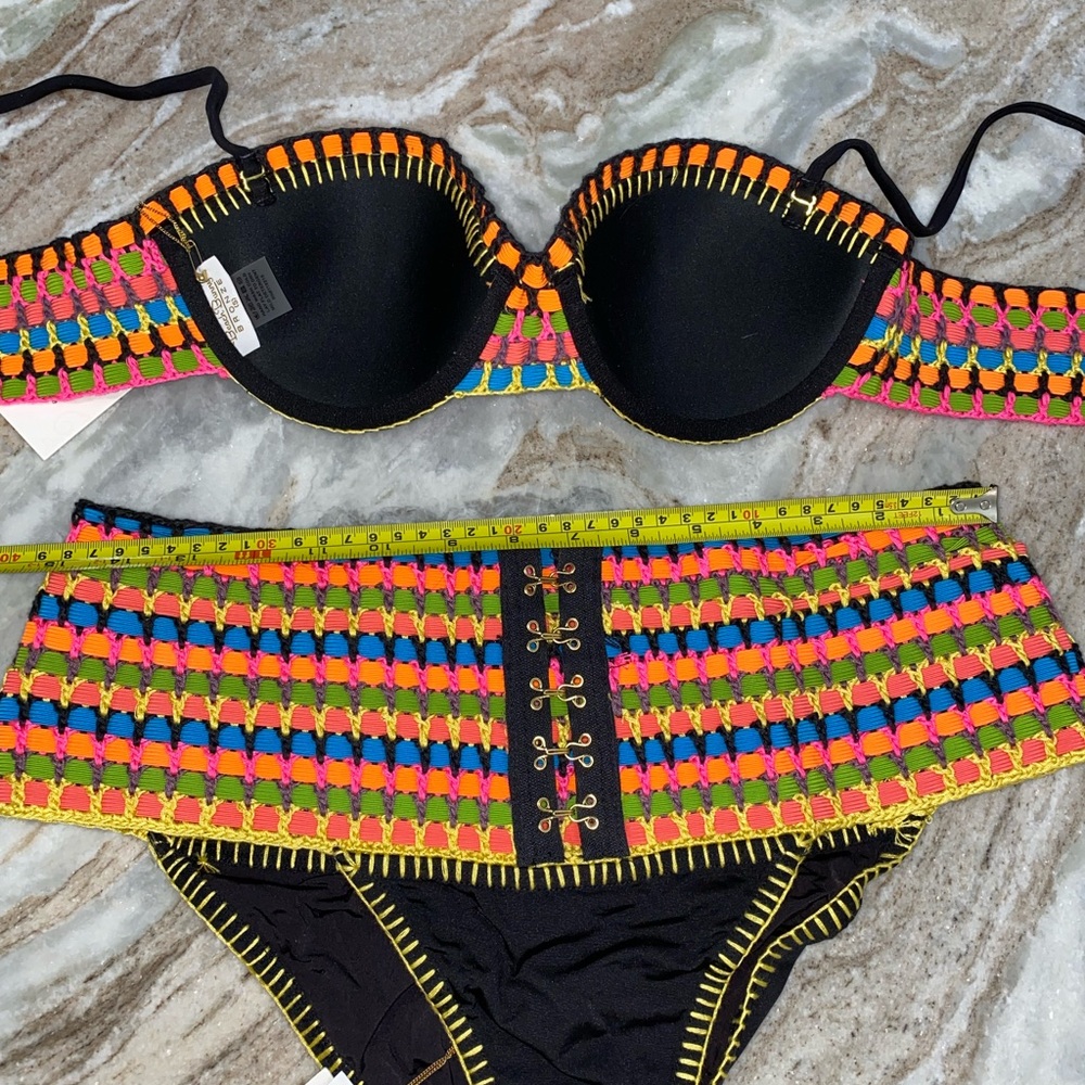 RARE NWT Beach Bunny crochet festival bikini high waist bottoms large top small - Picture 6 of 8